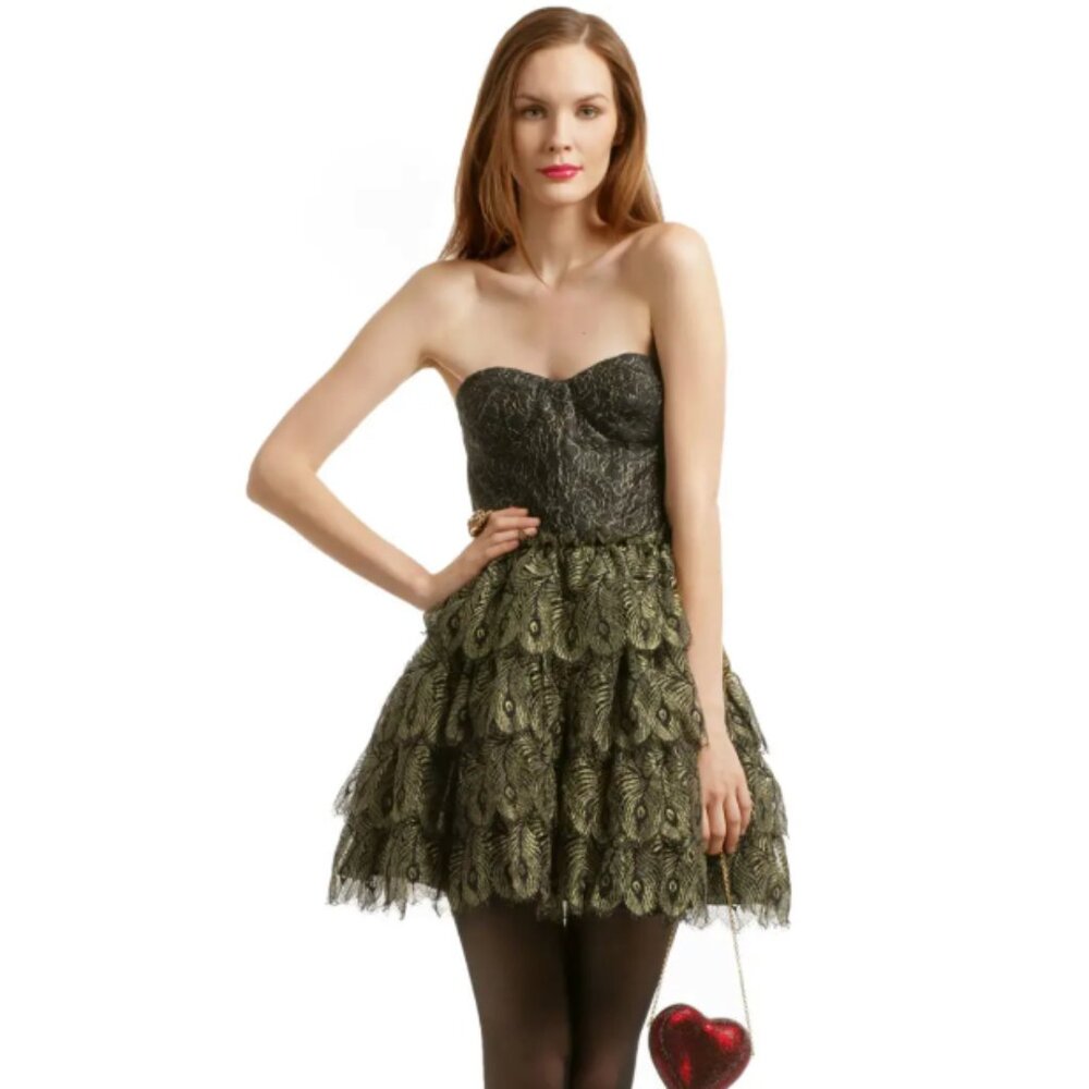 Haute Hippie Gold Peacock Lace Dress Sz M